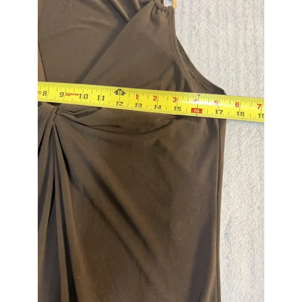 Michael Michael Kors Dress M Brown Gold Logo Ring Draped V Neck Sleeveless